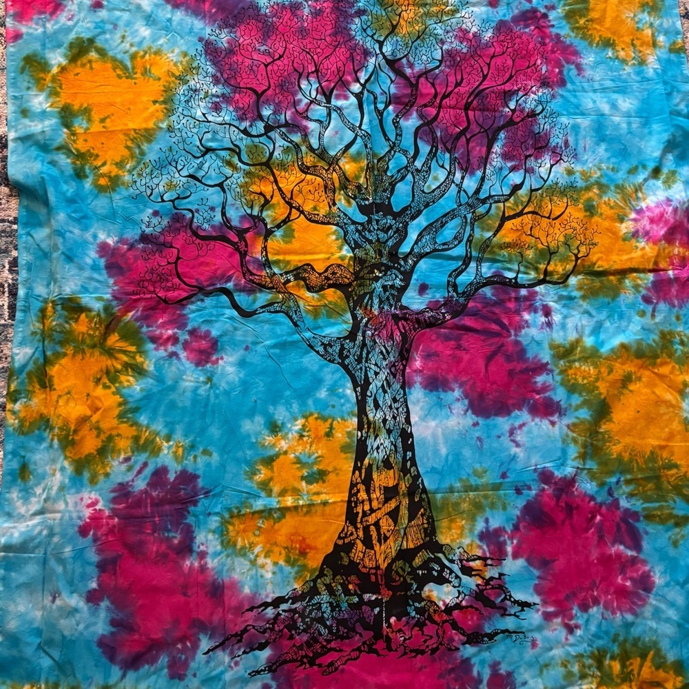 Earthbound Vibrant Tie-Dye Tree Wall Tapestry